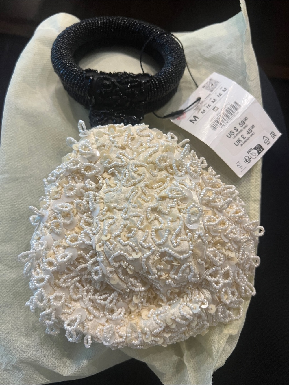 BHLDN Ivory Beaded Embellished Clutchu some of the beads are snagged! But good